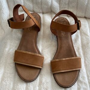 Toms Brown Two-Strap Low Block Heel Sandals